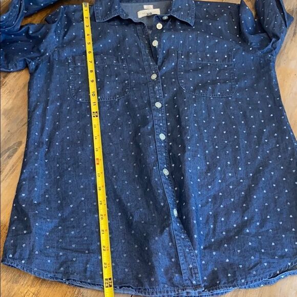 Loft Small Heart Print Chambray Button Down Denim Long Sleeve Jean Shirt - Picture 5 of 5